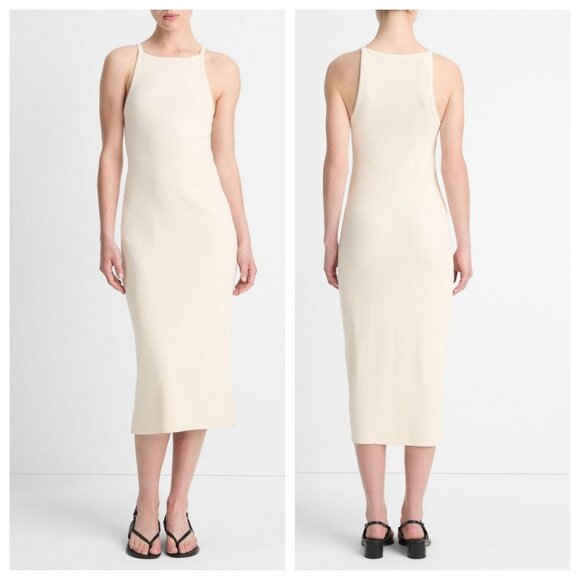 Vince Cotton-Blend Ribbed High-Neck Knit Midi Dress - Picture 1 of 4